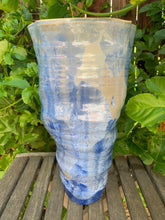 Load image into Gallery viewer, Crystalline Pottery Vase Handmade Blue and Gray Tornado Vase