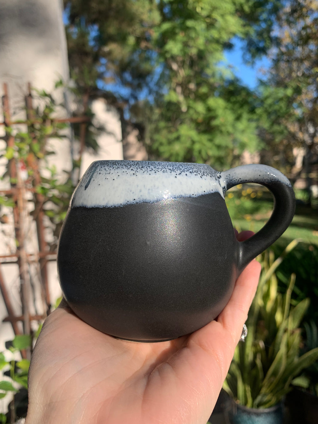 'Onyx' with 'Milk Froth' Rim - Tiny Ceramic Tea Cup Small Coffee Mug