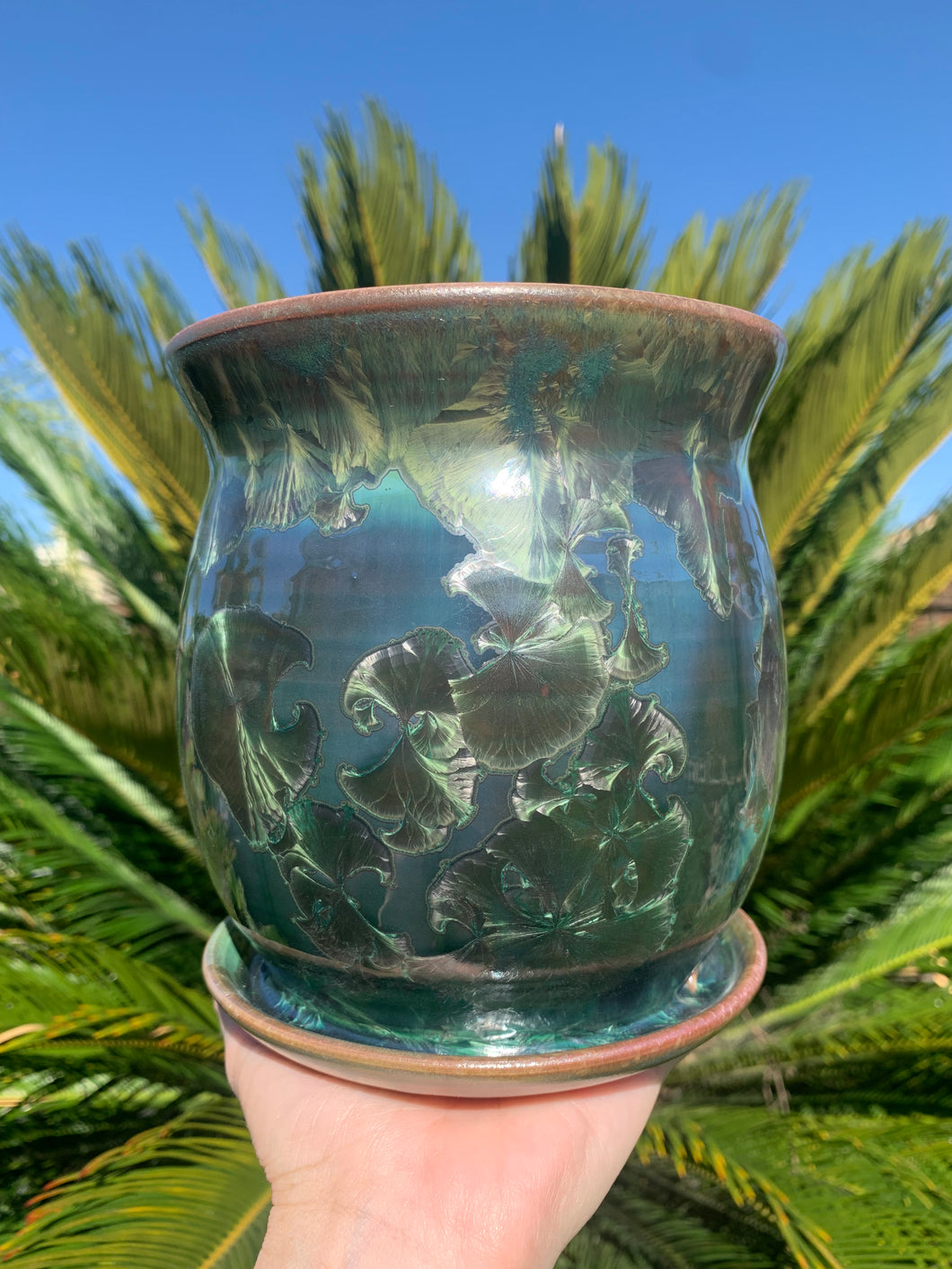 Ceramic Plant Pot Handmade Crystalline Glazed Medium Planter