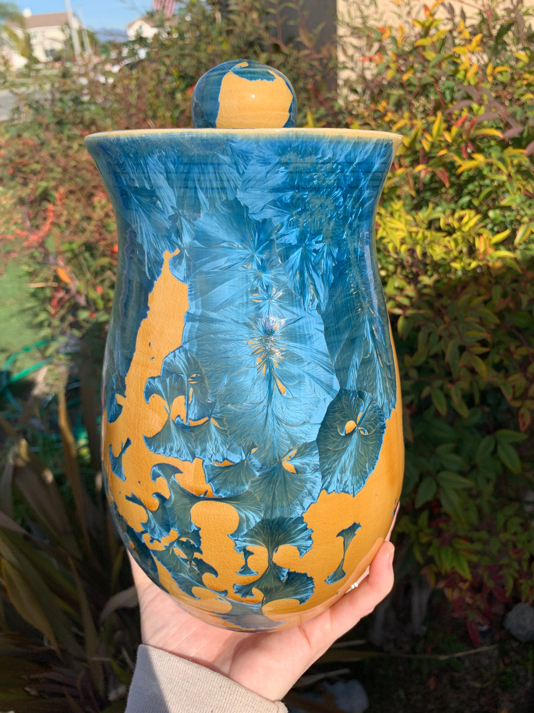 Crystalline Pottery Decorative Jar or Vase with Lid