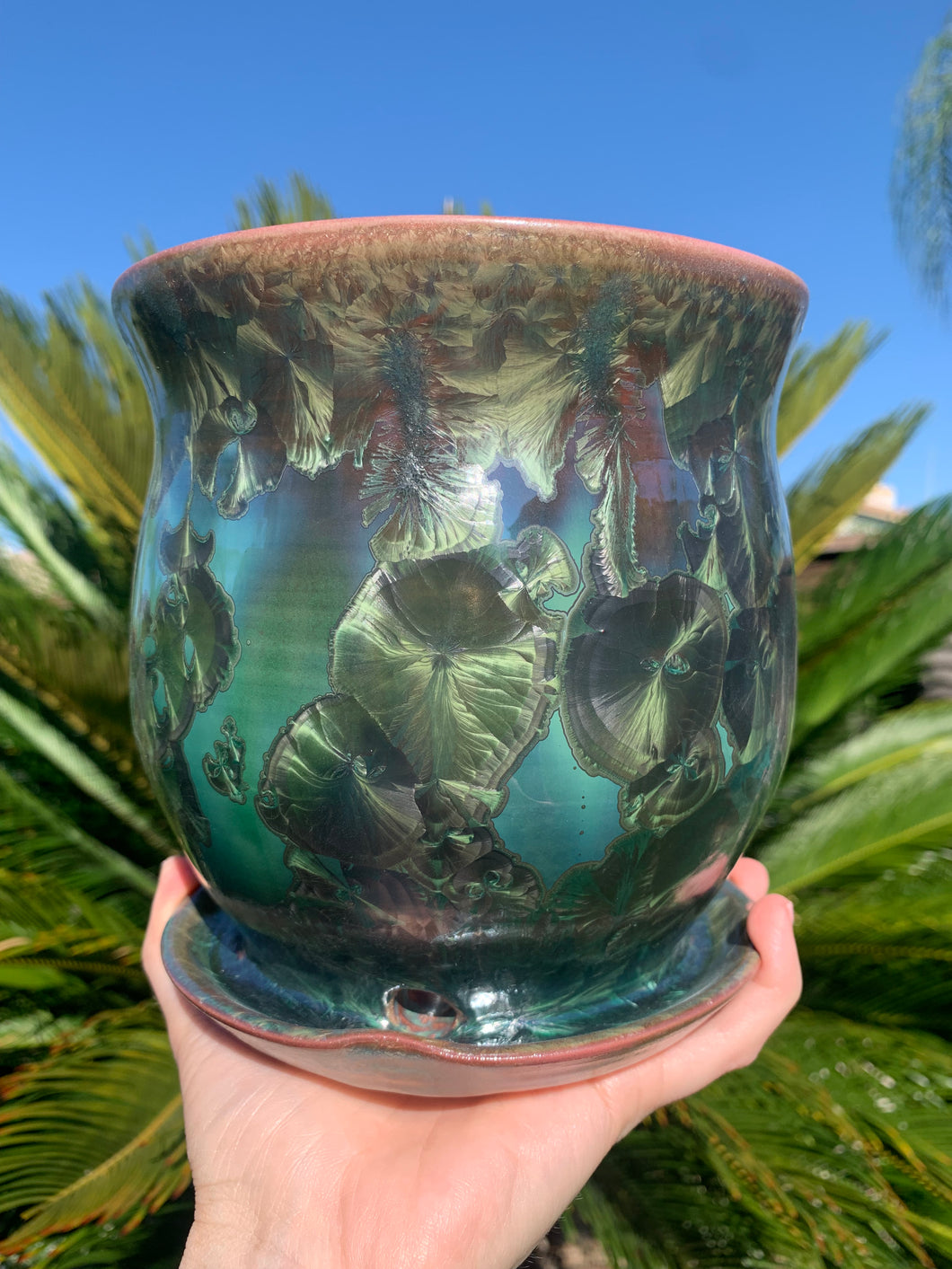 Ceramic Plant Pot Handmade Crystalline Glazed Medium Planter