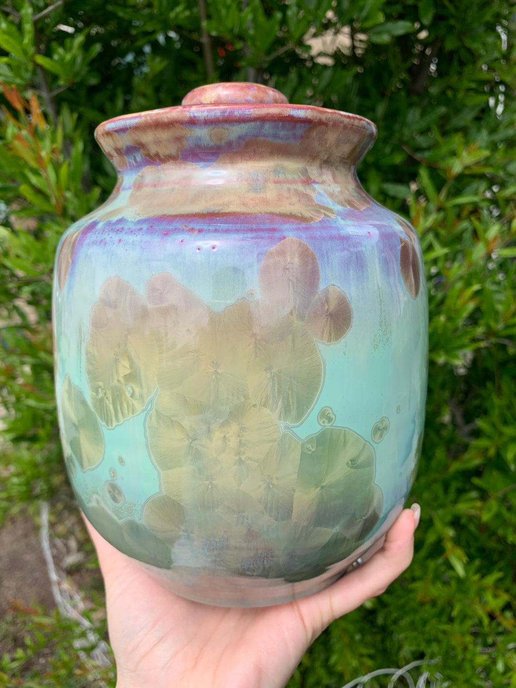 Crystalline Pottery Decorative Jar or Vase with Lid