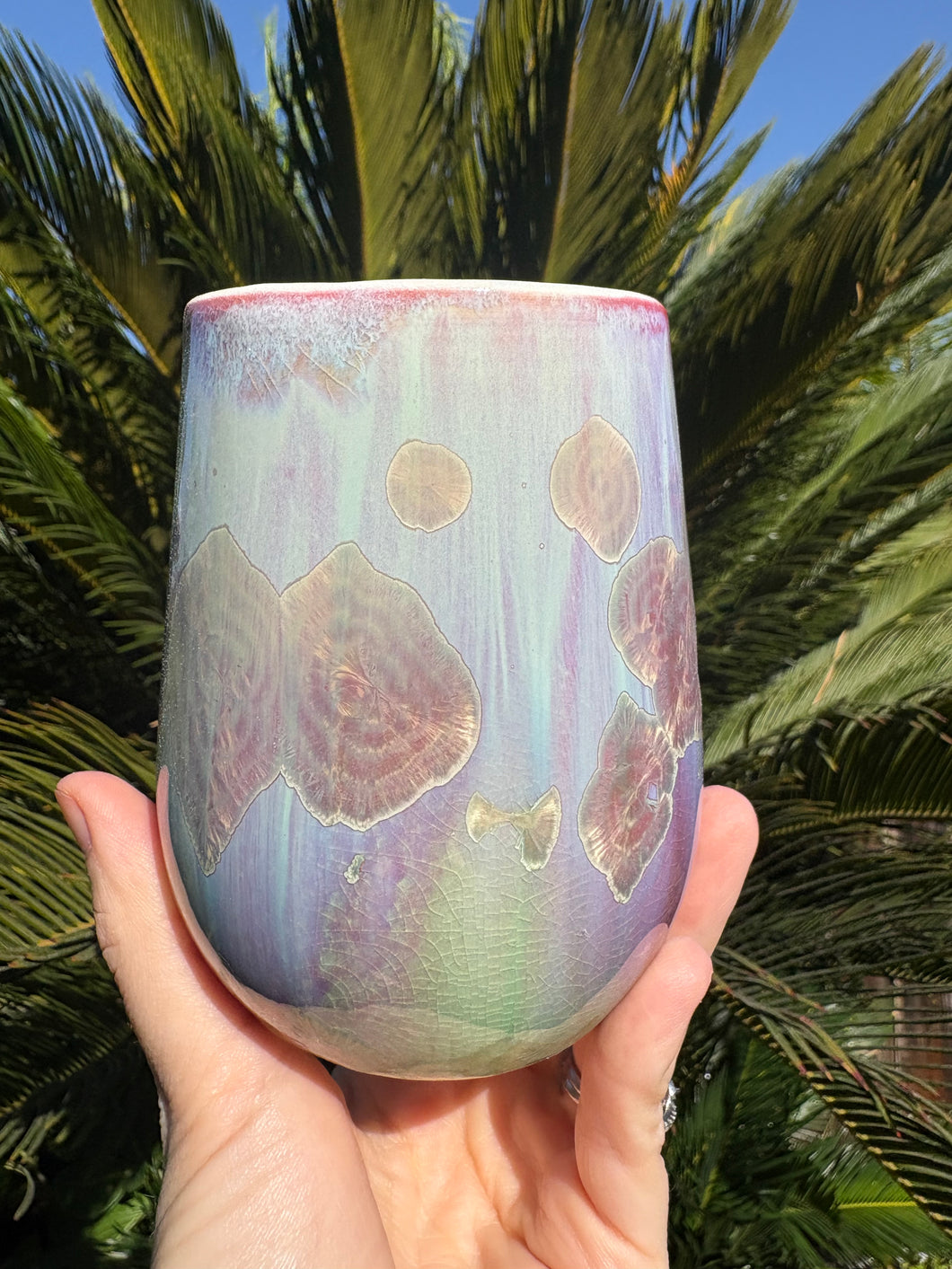 Stemless Wine Glass Crystalline Glazed Handmade Ceramic Wine Cup