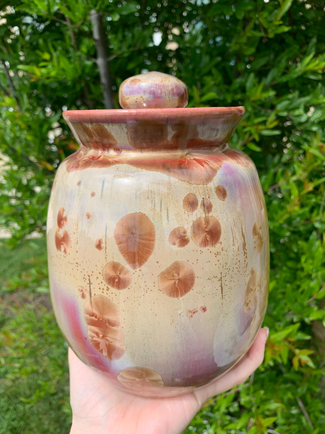 Crystalline Pottery Decorative Jar or Vase with Lid