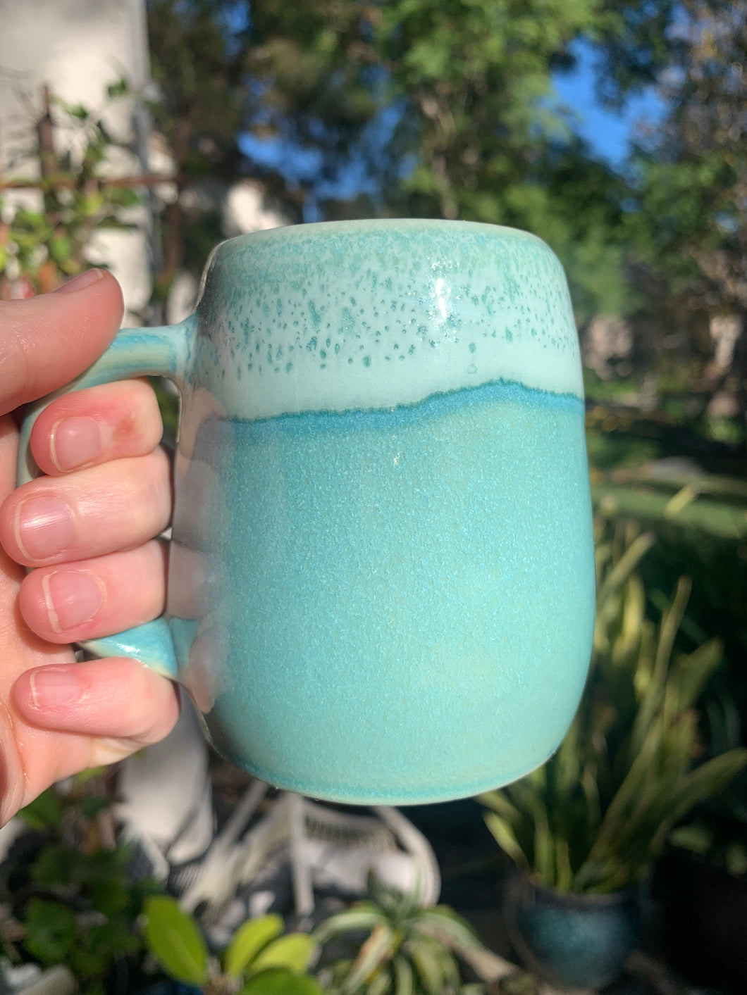 'Jade' with 'Milk Froth' Rim - Tiny Ceramic Tea Cup Small Coffee Mug
