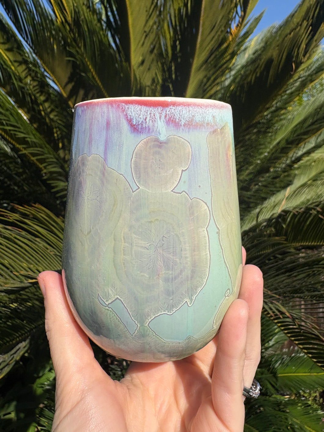 Stemless Wine Glass Crystalline Glazed Handmade Ceramic Wine Cup