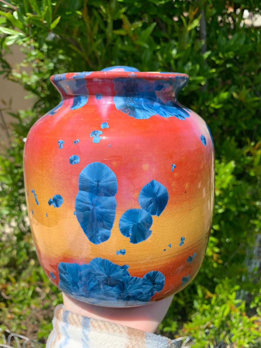 Crystalline Pottery Decorative Jar or Vase with Lid
