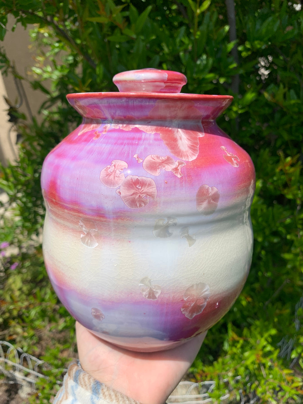 Crystalline Pottery Decorative Jar or Vase with Lid