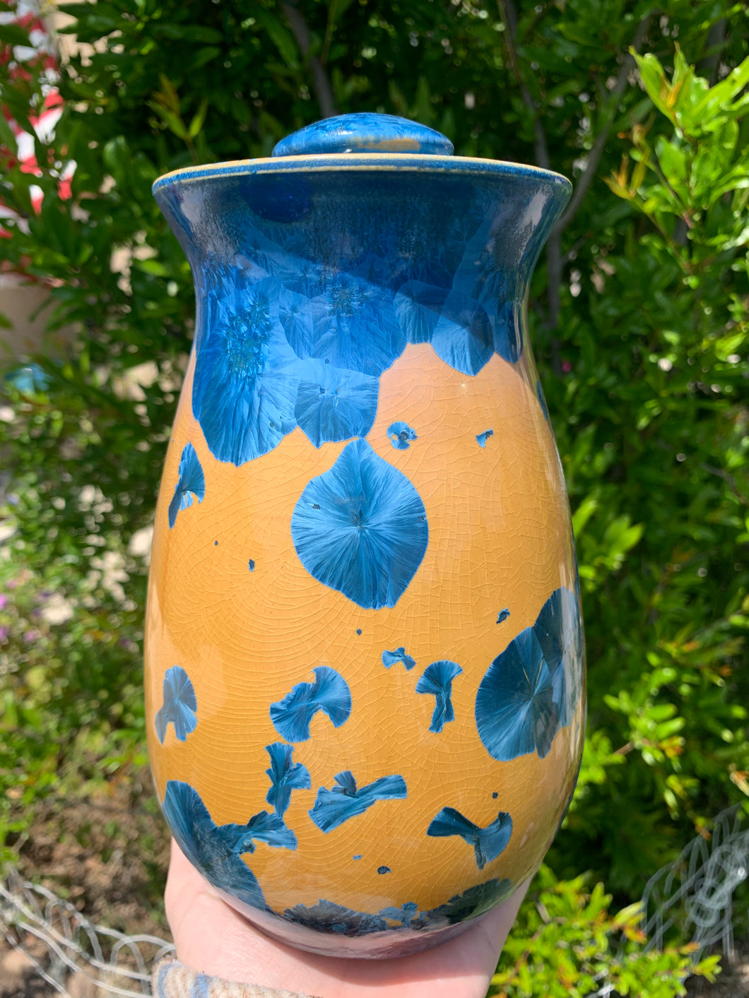 Crystalline Pottery Decorative Jar or Vase with Lid