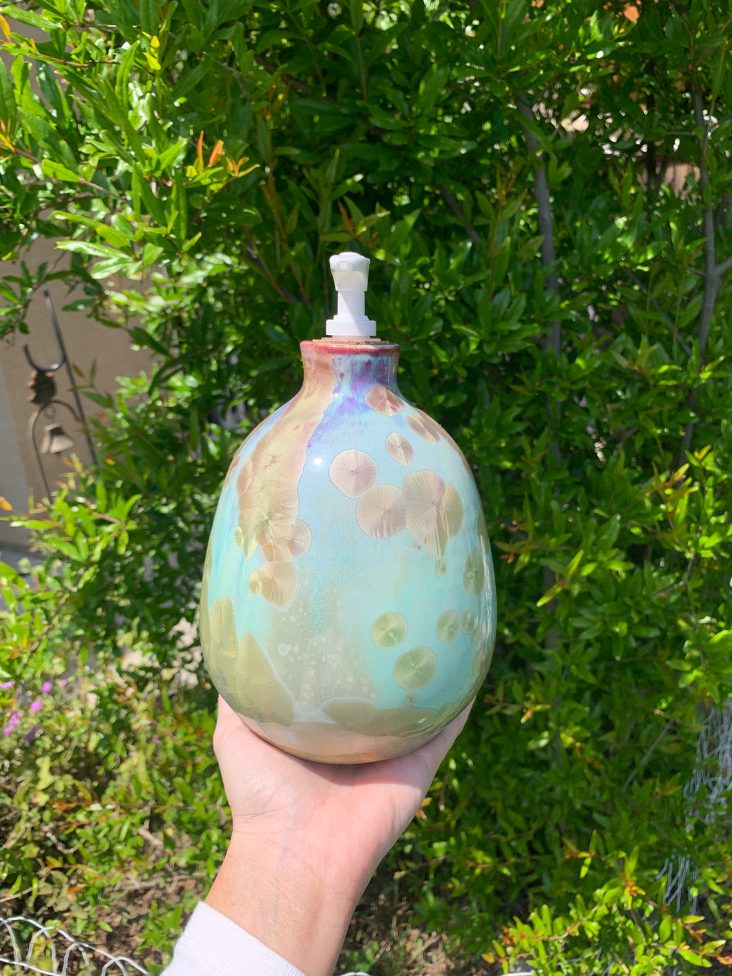 Ceramic Soap Dispenser Crystalline Glazed Extra Large Soap Pump
