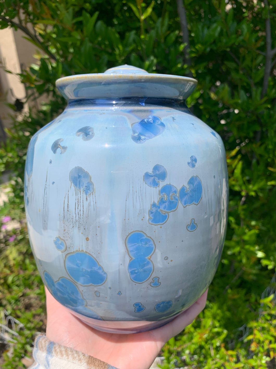 Crystalline Pottery Decorative Jar or Vase with Lid
