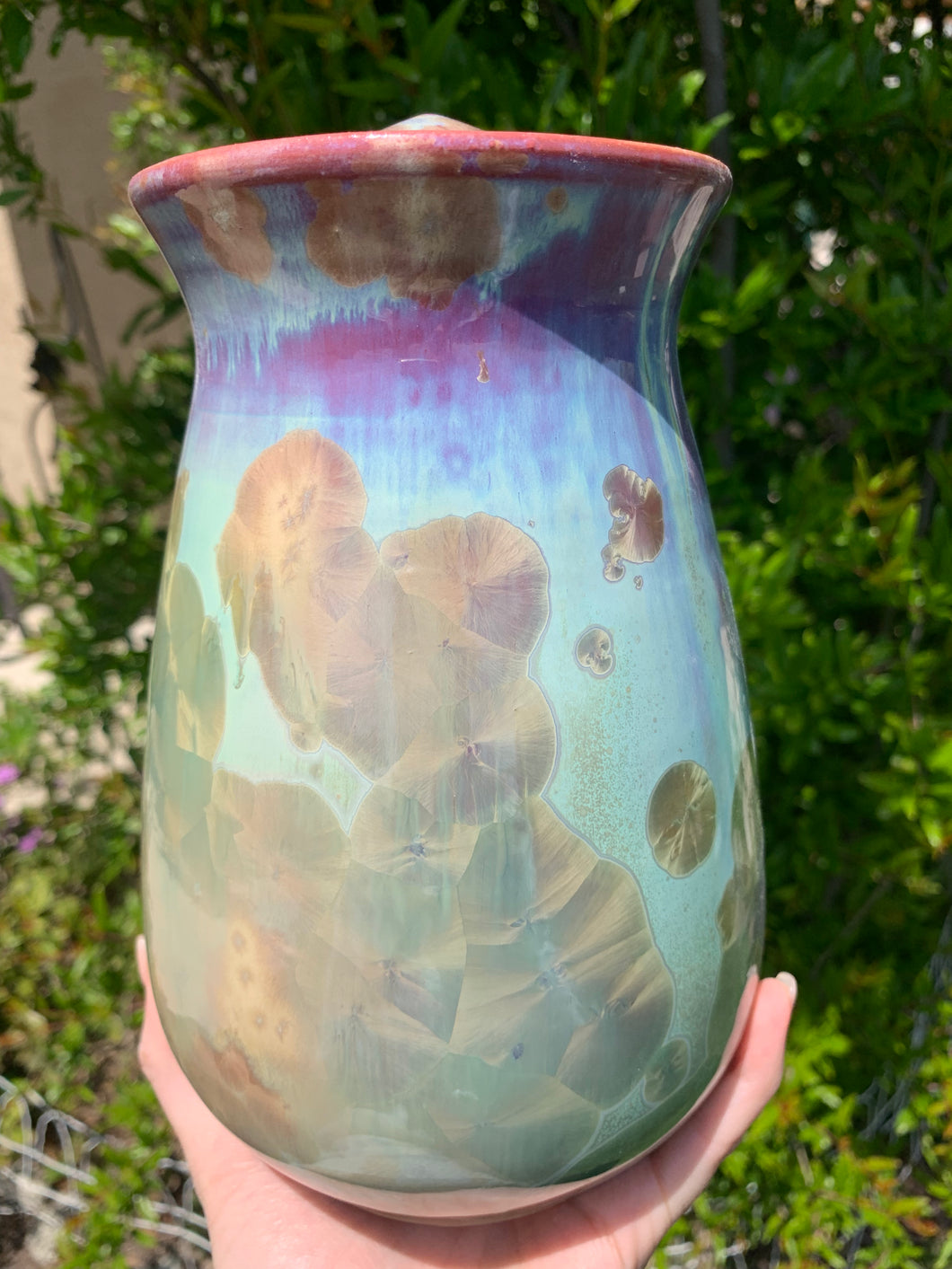 Crystalline Pottery Decorative Jar or Vase with Lid