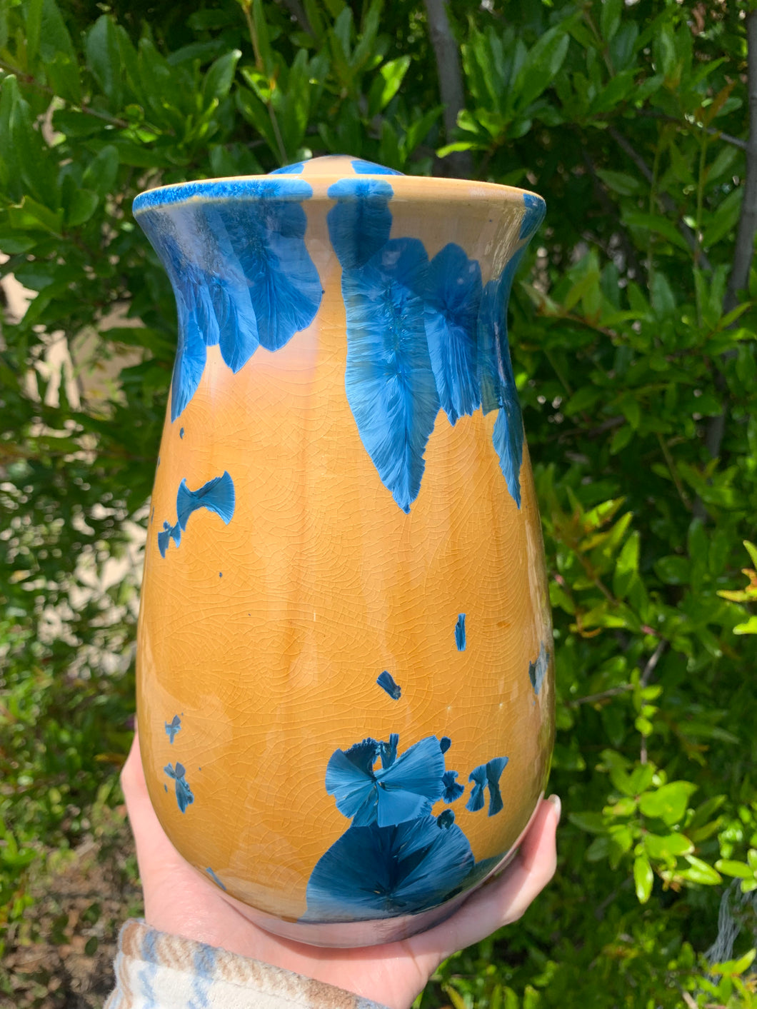 Crystalline Pottery Decorative Jar or Vase with Lid