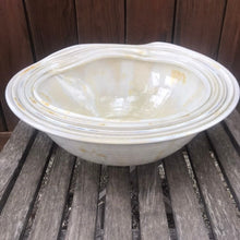 Load image into Gallery viewer, Ceramic Bowl Crystalline Glazed White Gold Crystals Green Glass
