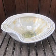 Load image into Gallery viewer, Ceramic Bowl Crystalline Glazed White Gold Crystals Green Glass
