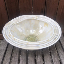 Load image into Gallery viewer, Ceramic Bowl Crystalline Glazed White Gold Crystals Green Glass
