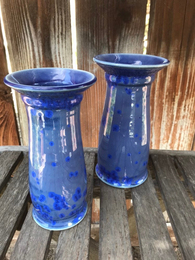 Handmade Pottery Vases Set of 2 Ceramic Crystalline Glazed Decor