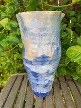 Load image into Gallery viewer, Crystalline Pottery Vase Handmade Blue and Gray Tornado Vase
