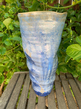Load image into Gallery viewer, Crystalline Pottery Vase Handmade Blue and Gray Tornado Vase
