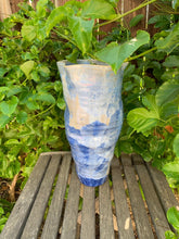 Load image into Gallery viewer, Crystalline Pottery Vase Handmade Blue and Gray Tornado Vase

