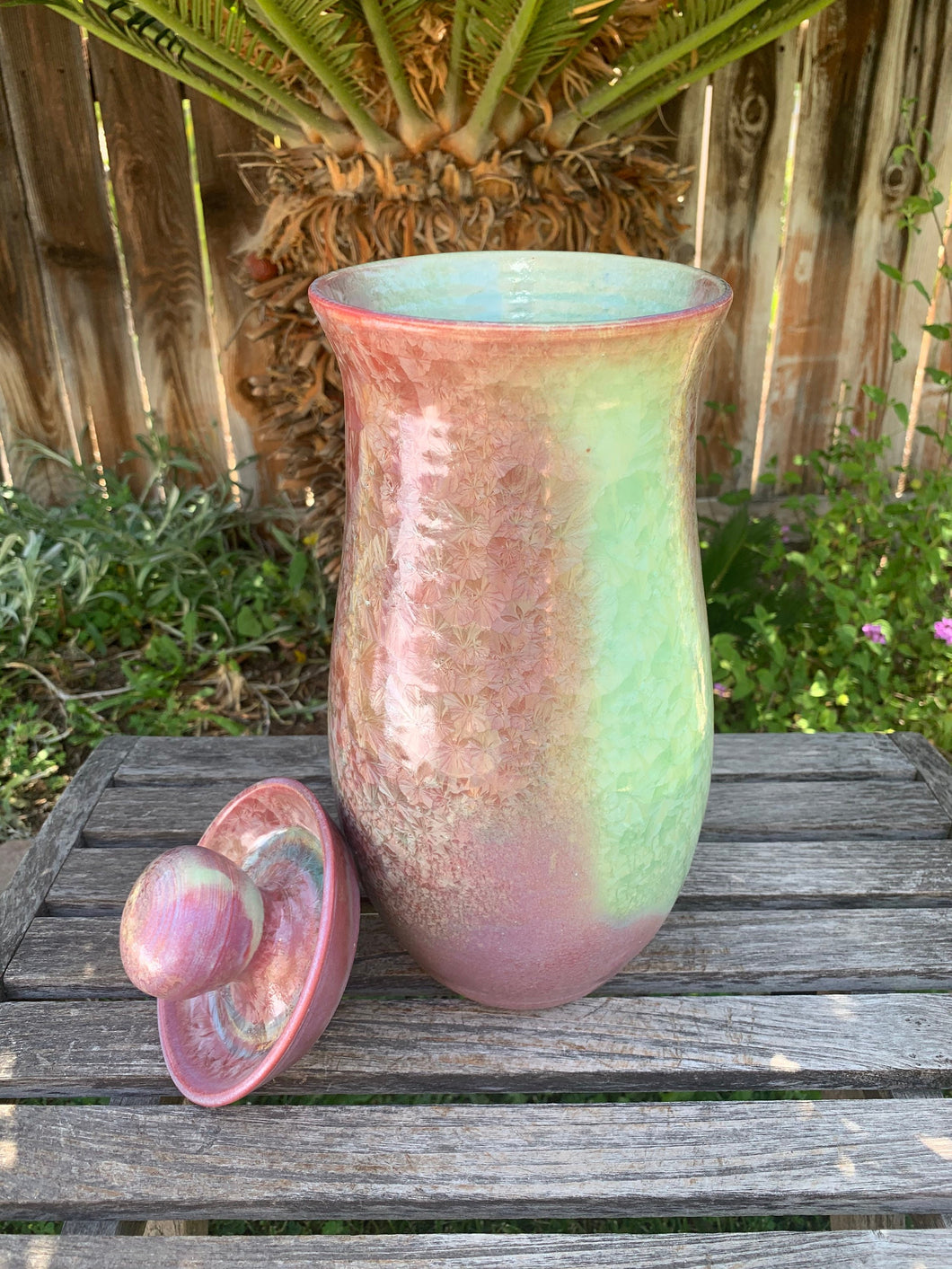 Crystalline Pottery Decorative Jar or Vase with Lid