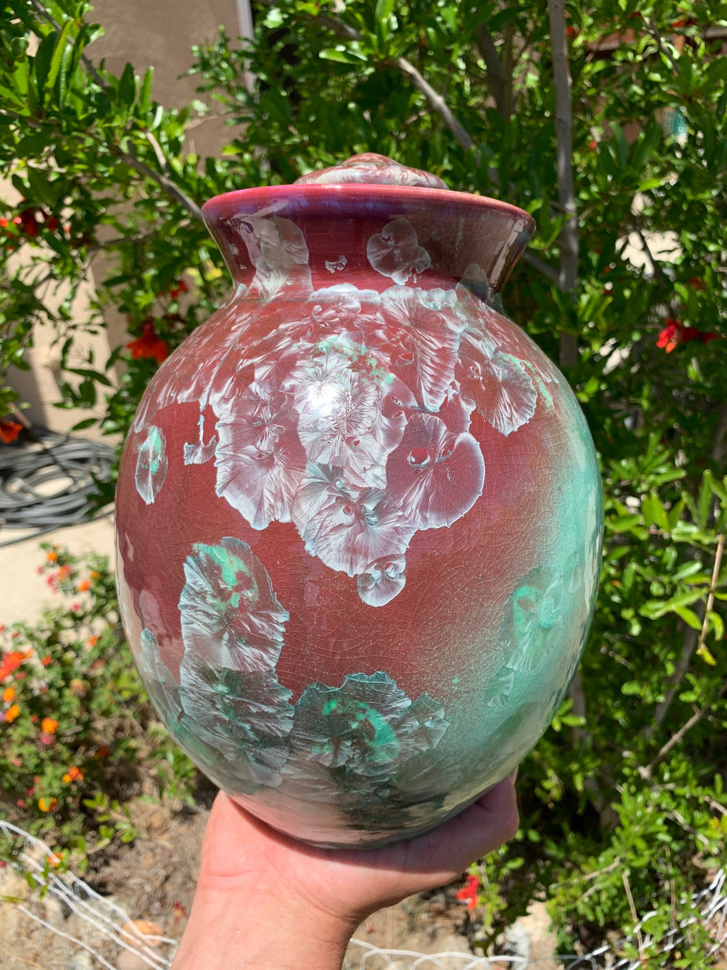 Crystalline Pottery Decorative Jar or Vase with Lid