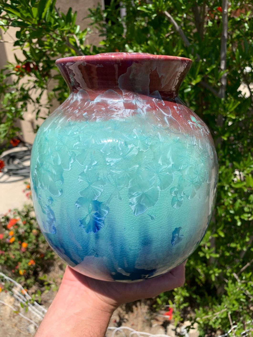 Crystalline Pottery Decorative Jar or Vase with Lid