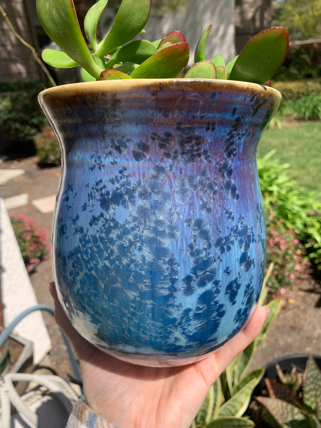 Ceramic Plant Pot Handmade Crystalline Glazed Medium Planter